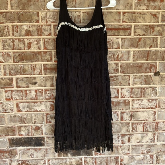 Spirit Black Midi Flapper Dress with Silver Fringe - Picture 2 of 6